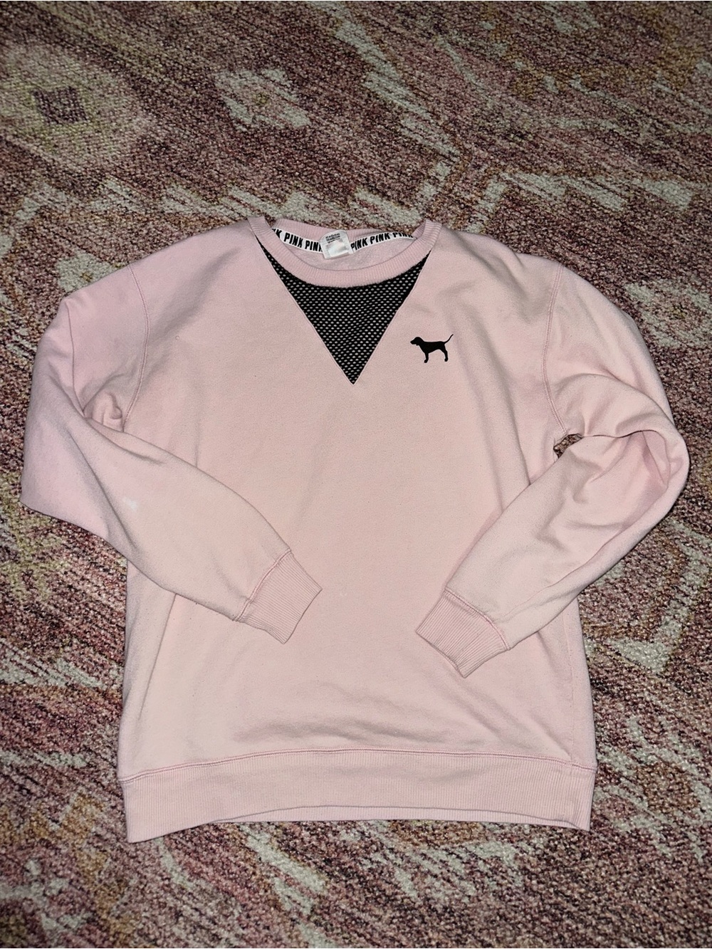 PINK Victoria's Secret Light Pink Sweater with Black Mesh Detail